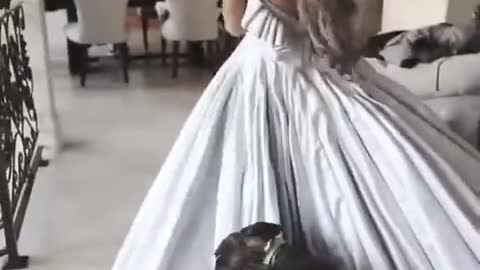 Ariana Grande Dog Plays With Ariana's New Dress During The Shoot-out