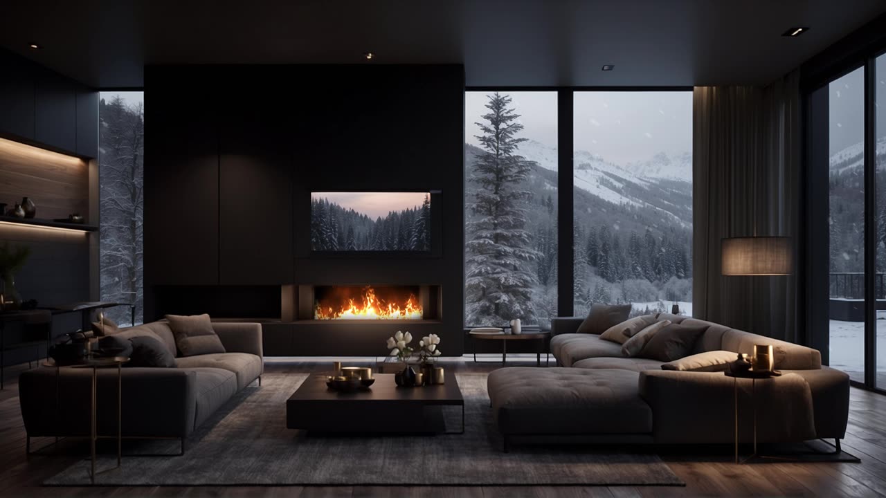 Cosy Dark Villa With Fireplace And Snowstorm