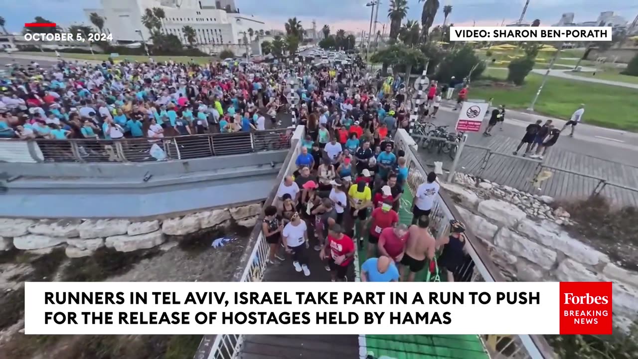 Runners In Tel Aviv Take Part In A Group Run To Call For The Release Of Hostages Held By Hamas