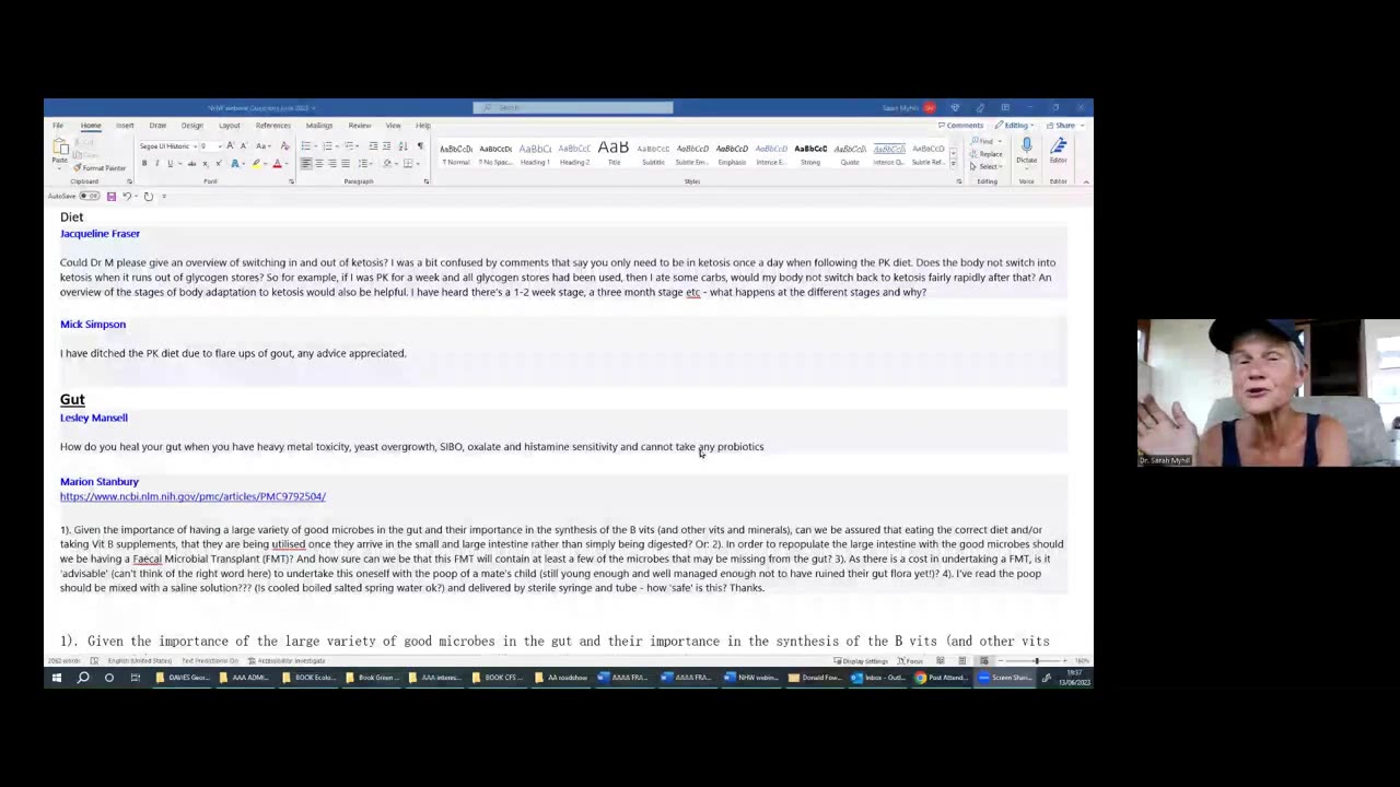 Dr Sarah Myhill Question and Answer session with her Facebook Group members 13 June 2023
