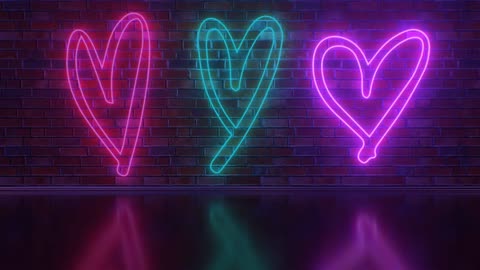 055. Bright Flickering Hand Drawn Neon Love Heart Symbol Shape Signs Glow