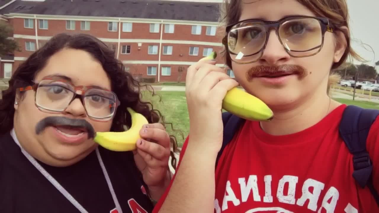 Two girls banana phones old guys snapchat filter