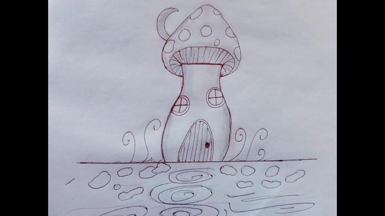 Cute mushroom house||Mushroom house scenery drawing||Mushroom house ka drawing