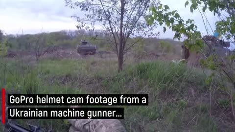 Ukraine GoPro Helmet Cam - FN Minimi Machine Gunner Assaults Russian Position Near Klishchiivka