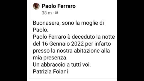 Paolo Ferraro il Magistrato è morto di infarto, lo dichiara la moglie il 16-01-2022