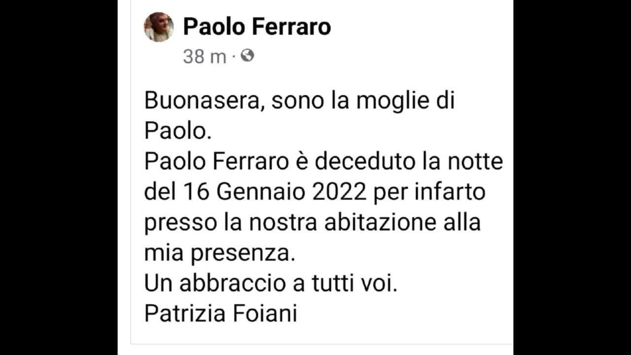 Paolo Ferraro il Magistrato è morto di infarto, lo dichiara la moglie il 16-01-2022