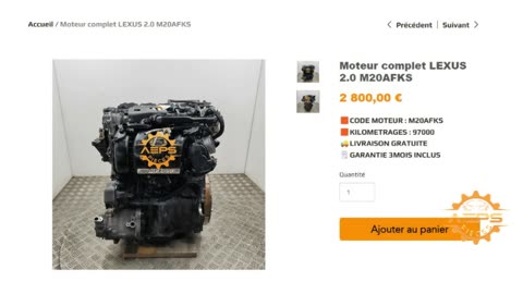 AEPSPIECES.COM - Moteur complet LEXUS 2.0 M20AFKS