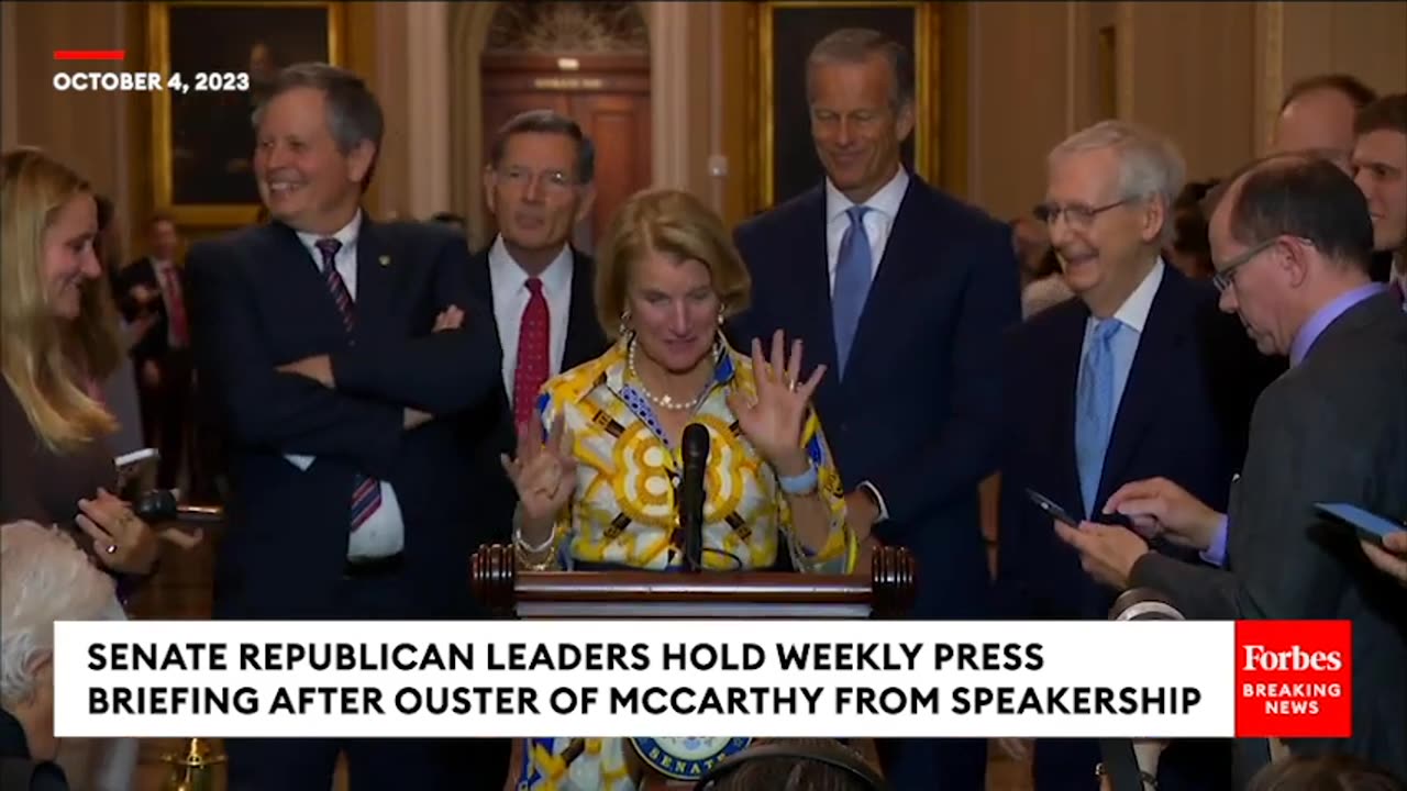 MCCONNELL QUIPS WHEN FEMA EMERGENCY ALERT GOES OFF DURING SENATE REPUBLICAN LEADERSHIP BRIEFING