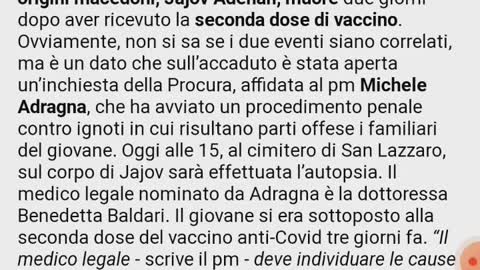 🔴 MUORE A 30 ANNI DOPO TRE GIORNI DALLA SECONDA DOSE