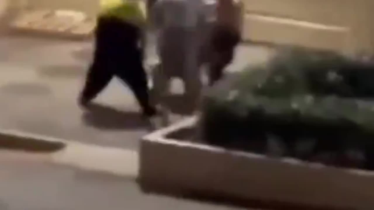 Man wielding machete viciously jumped by onlookers