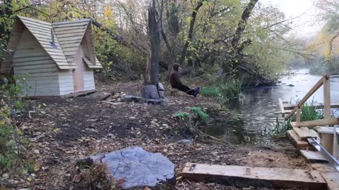 Building a Bushcraft Sawmill to Build a Log Cabin for Survival in the Wild- Catch and Cook