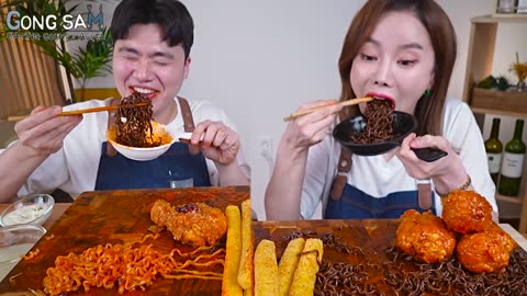 ASMR MUKBANG 불닭볶음면 _ 치즈 스틱 _ 양념 치킨먹방_ FIRE Noodle _ FRIED CHICKEN _ CHEESE STICK EATING SOUND_