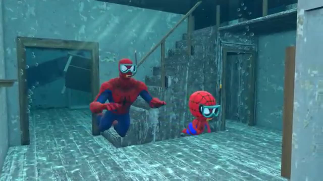 Spider-Man Family's Epic Battle: Granny's Creepy House vs. Giant Shark Attack!"