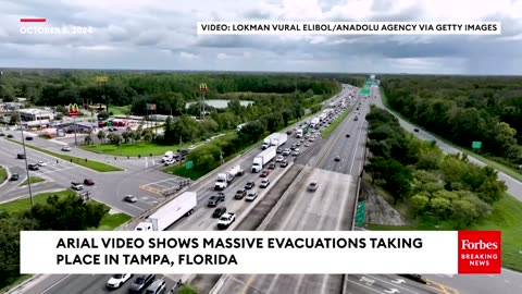 Aerial Footage Shows Massive Evacuations In Tampa, Florida, Due To Hurricane Milton