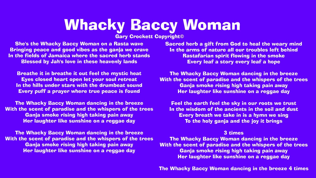 Whacky Baccy Woman Song