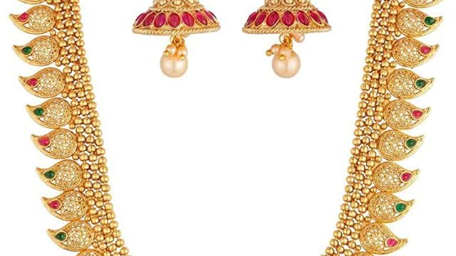 Traditional Indian Jewelry Necklace Set with Earrings & Tika for Women/Girls