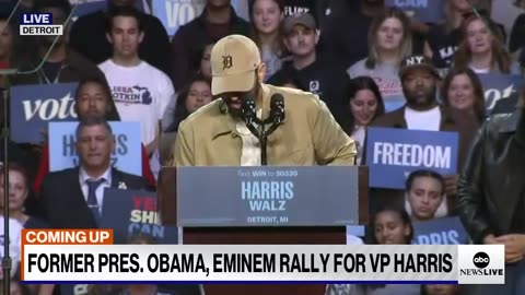 Eminem introduces Barack Obama at Kamala Harris rally in Detroit