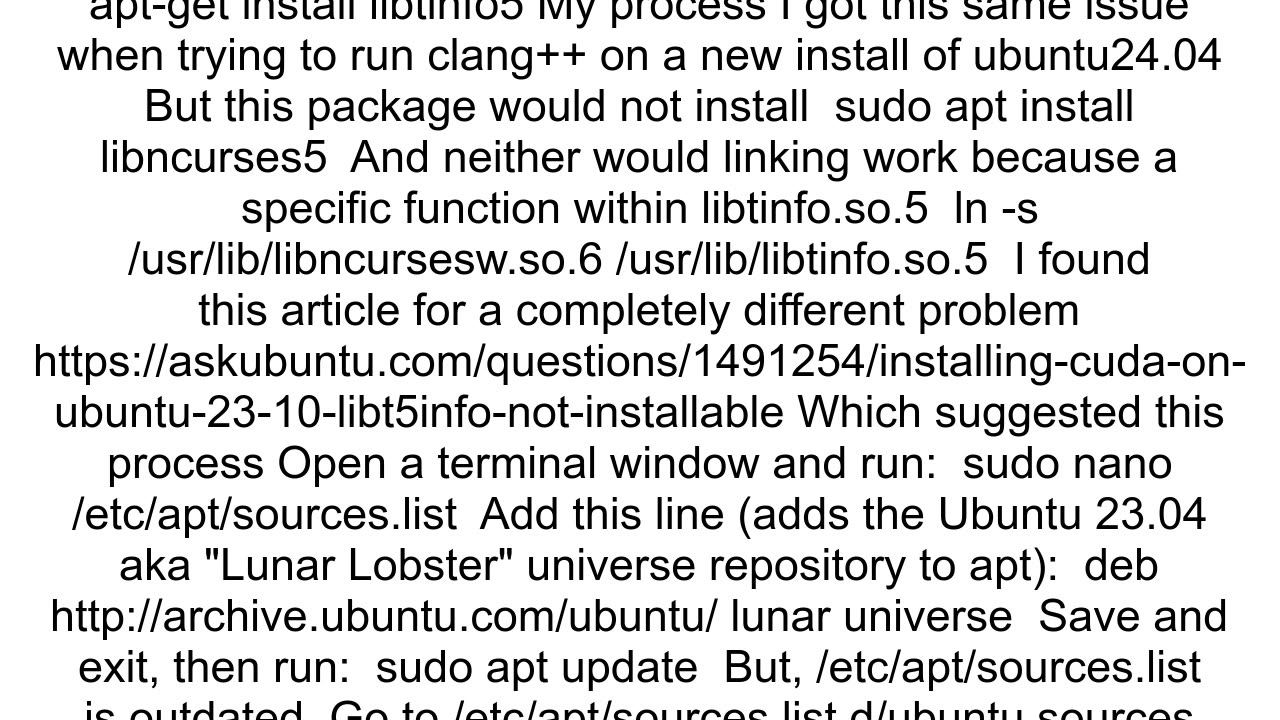 clang error while loading shared libraries libtinfoso5 cannot open shared object file No such file