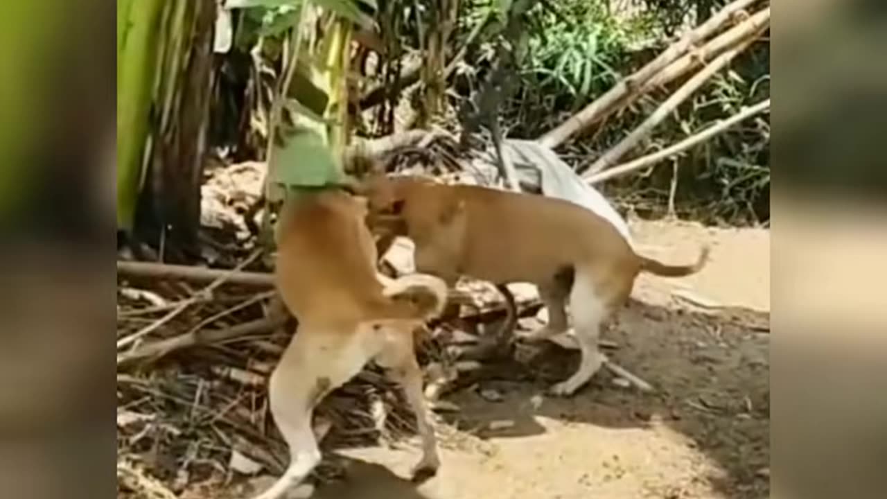 Dog and monkey fighting in gang