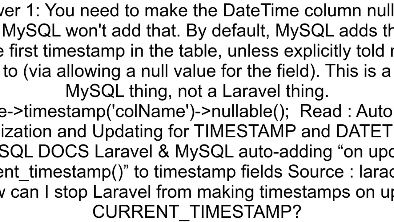 Laravel automatically add quoton update CURRENT_TIMESTAMPquot to some certain columns