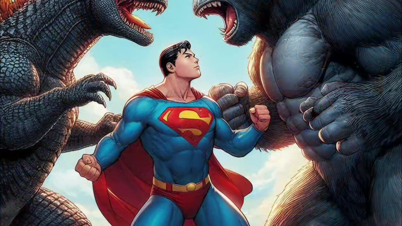 Superman vs godzilla and king Kong ai art