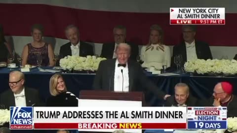 President Donald Trump roasts Chuck Schumer at Al Smith Charity dinner.