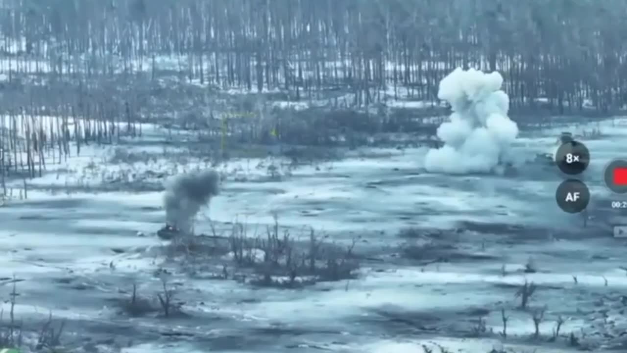 Russian BMP with soldiers sitting on top is hit with a Javelin, another BMP is destroyed by a mine