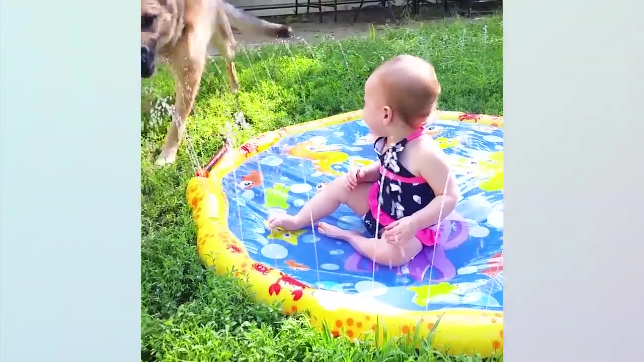 Funny babies playing with water