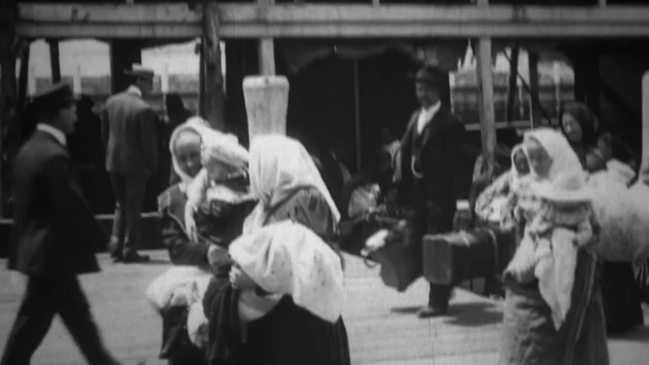 Immigrants Landing At Ellis Island (1903 Original Black & White Film)