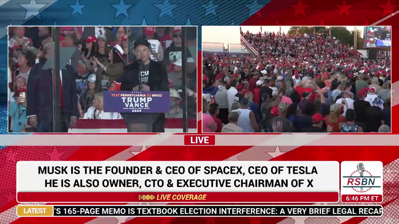 Elon Musk Speaks at the Historic Trump Rally in Butler PA - Okt. 5, 2024