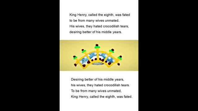 King Henry VIII of England, a double clerihew poem sung acapella