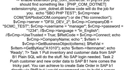 Connecting to SAP Business One Database using php