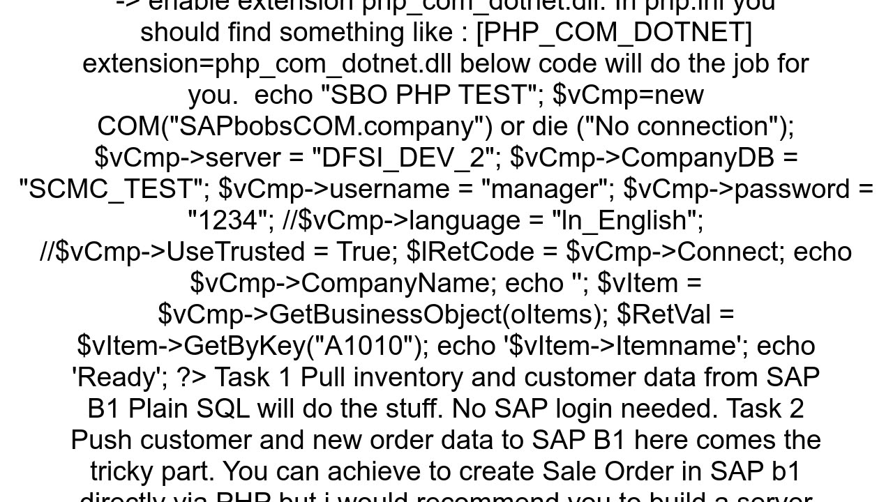 Connecting to SAP Business One Database using php