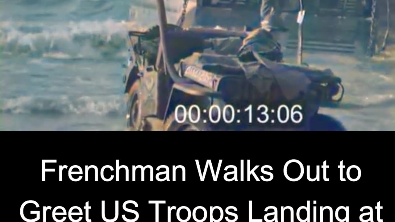 Frenchman Walks Out to Greet US Troops Landing at Normandy - Heartwarming COLOURIZED Footage π«π·πΊπΈπ₯