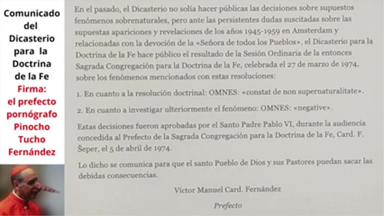 PINOCHO TUCHO FERNÁNDEZ VA CON TODO CONTRA LA ÚNICA QUE LES PLANTA CARA LA SANTÍSIMA VIRGEN MARÍA