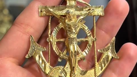 Solid Gold Men's Anchor Crucifix Pendant