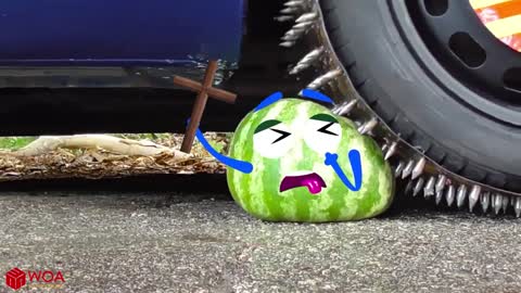 Crushing Crunchy & Soft Things With A Car - Experiment: Car Nail vs Watermelon