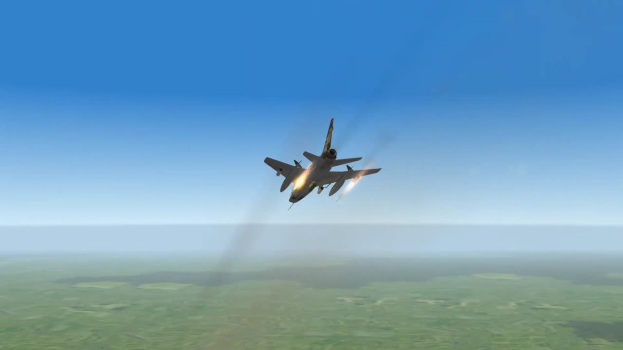 F-100 super sabre launching missiles and dropping Napalm bombs