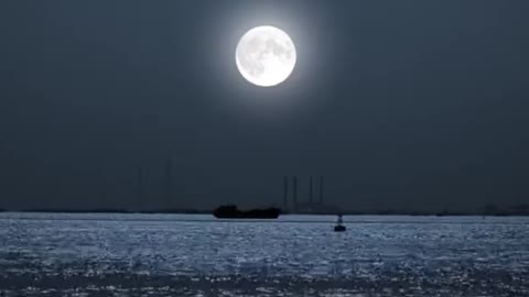 The moon is climbing up above the sea.