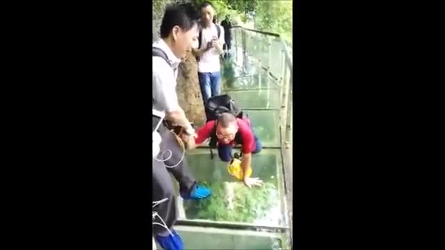 walking in china famous glass bridge - funny video