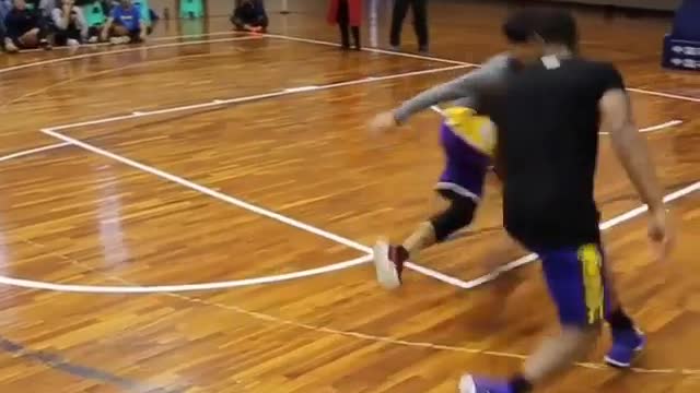 A professional basketball player shows off his skills