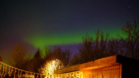 Northern Lights in Iceland - Garden View in Reykjavik - Video Recording - AURORA Borealis