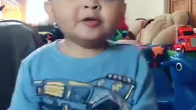 Kid goes off with "pew pew pew" TikTok video