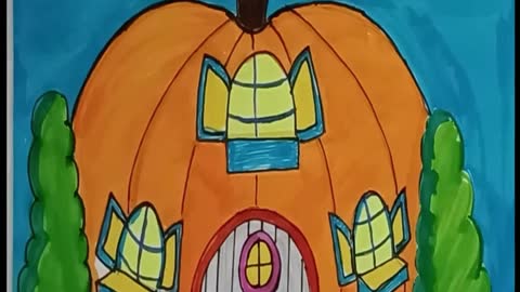 Easy Pumpkin House Drawing | How To Draw Imaginary Drawing | Pumpkin House Imaginary Drawing