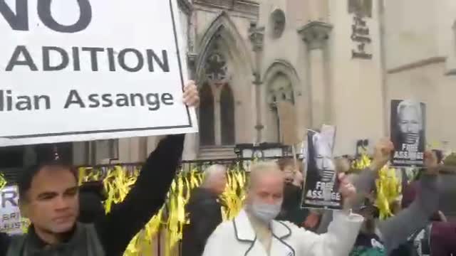 Crowds gather in support of Julian Assange on the second day of his appeal hearing
