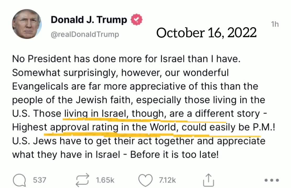 Trump asks Jews in the US to get their "act together
