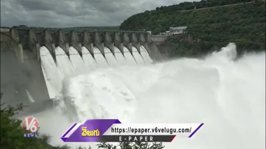 10 Gates of Srisailam Dam Lifted Due To Heavy Inflow - V6 News