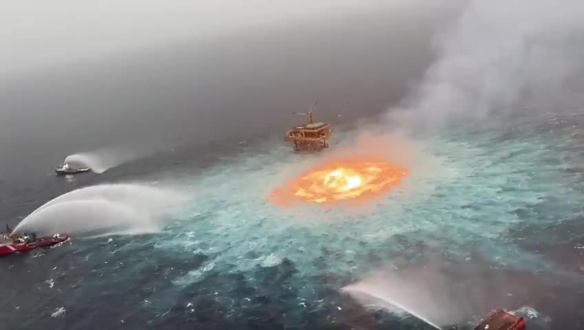 Underwater pipeline burst, caused fire in the Gulf of Mexico.