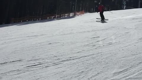 Skiing on one leg!