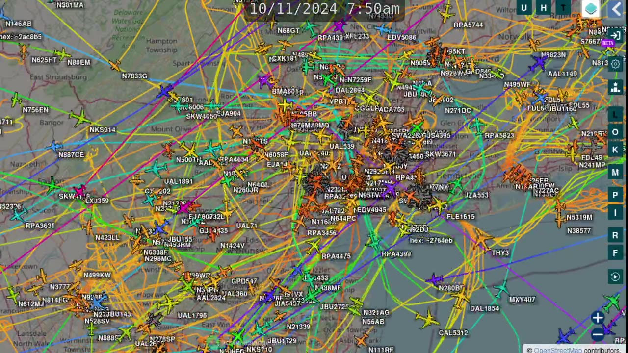 New York New Jersey air traffic time lapse - Oct 14th 2024 -